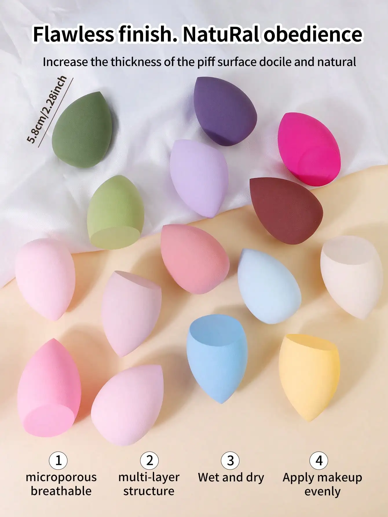 2pcs Wet & Dry Makeup Sponges - Foundation Blending Sponges, Suitable For Concealer, Blush, Loose Powder, Multi-Color Makeup Egg