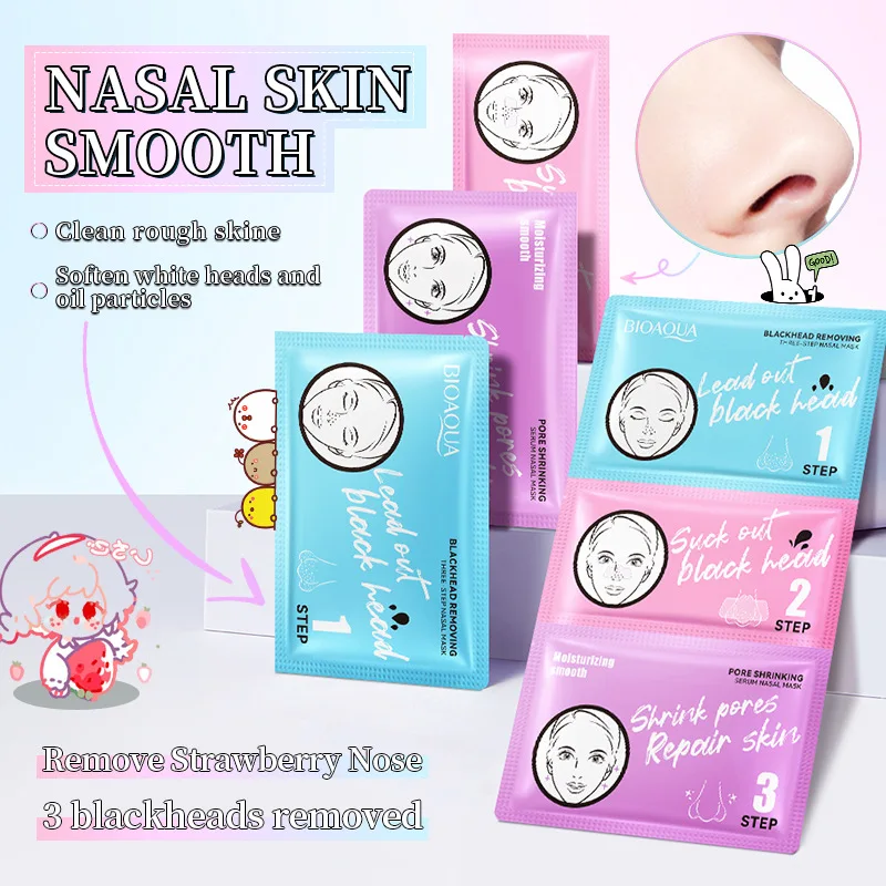 BIOAOUA 3-Step Blackhead Remover Nose Strips - Deep Pore Cleansing & Moisturizing Nose Mask, Pore Minimizer, Acne Removal, Gentl