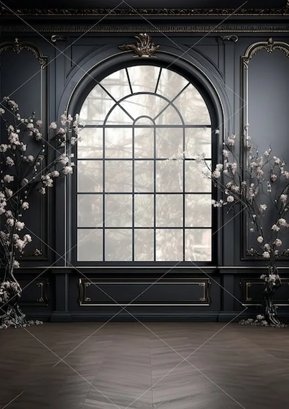 Black Maternity Room Boudoir Old Castle Arch window Flower backdrops computer print wall Photography Studio Backgrounds
