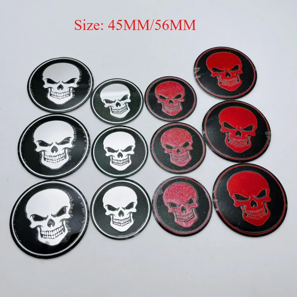 4pcs 45mm 56mm Skull Logo Emblem Badge Car Stickers Car Wheel Center Caps Wheel Hubcaps Rim Hub Cover Replace Car Accessories