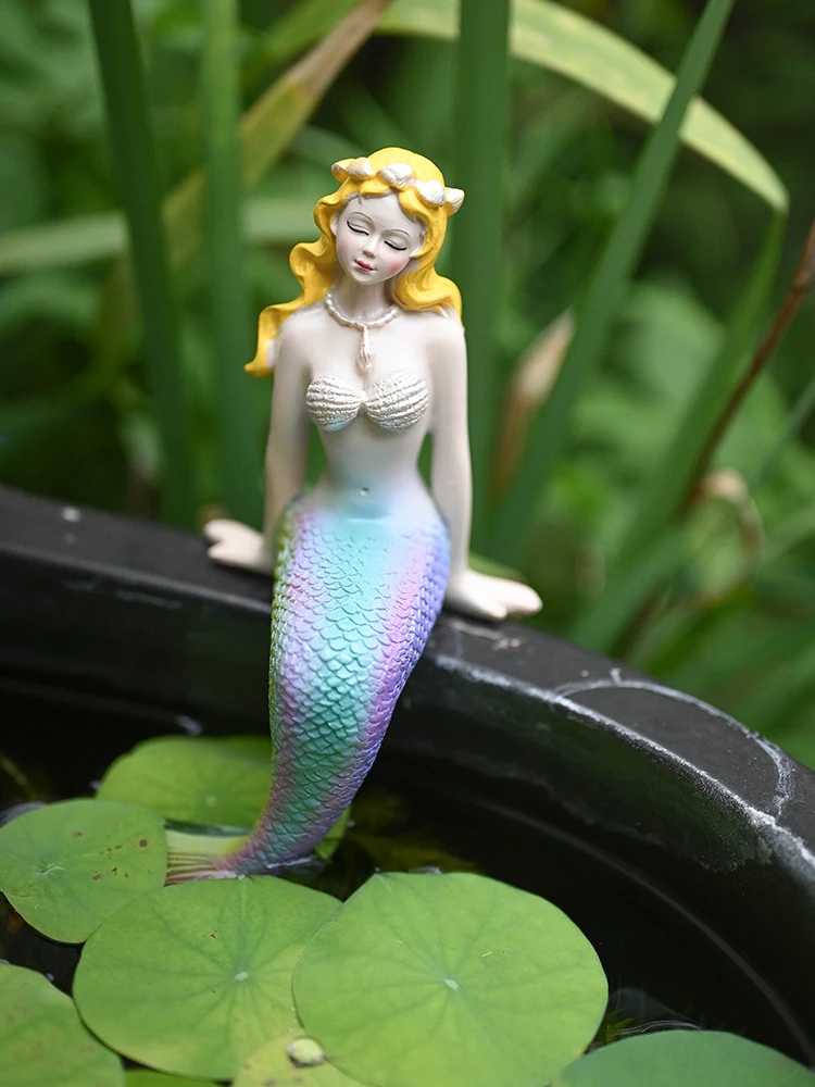 

Fish Tank Landscape Little Mermaid Home Decor Garden Terrace Courtyard Decorative Desk Home Resin Decoration Pool Balcony Layout