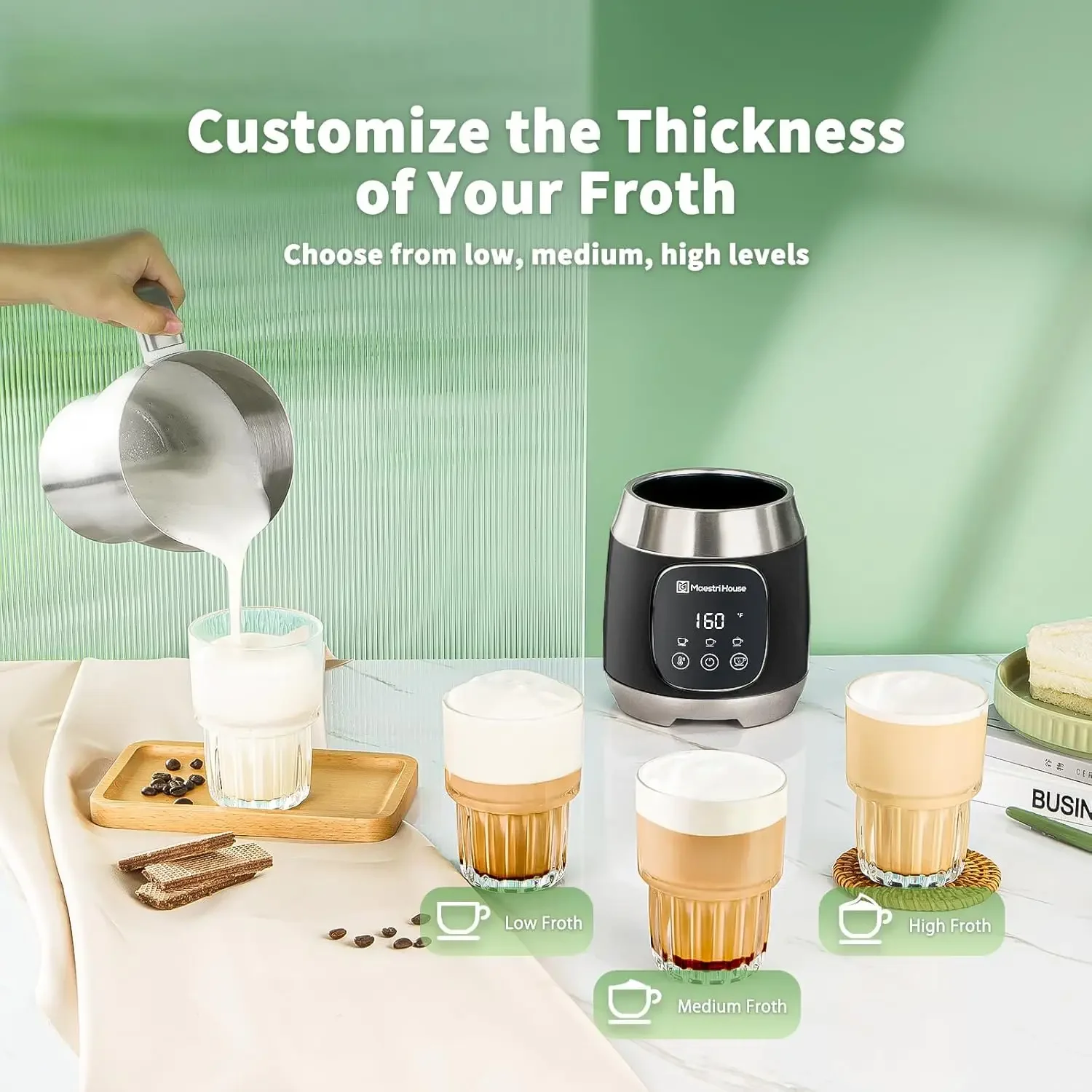 Variable Temp and Froth Thickness Milk Frother and Steamer, Smart Touch Control Milk Warmer