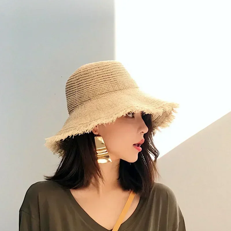 Women Hats Wide Large Beach Solid Color Visor Hat Straw Cap Female Sun Protection Hats Lady Fashion Accessories Creative Gift