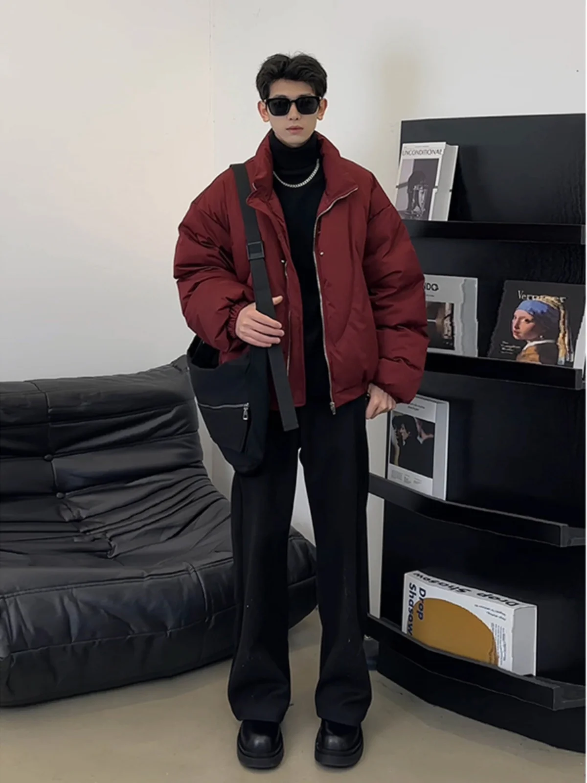 

Angela Men's Thiened down Jaet Red Workwear Cotton Coat ort Sle Bread Sle Winter Outerwear Faionable High-End Fee...