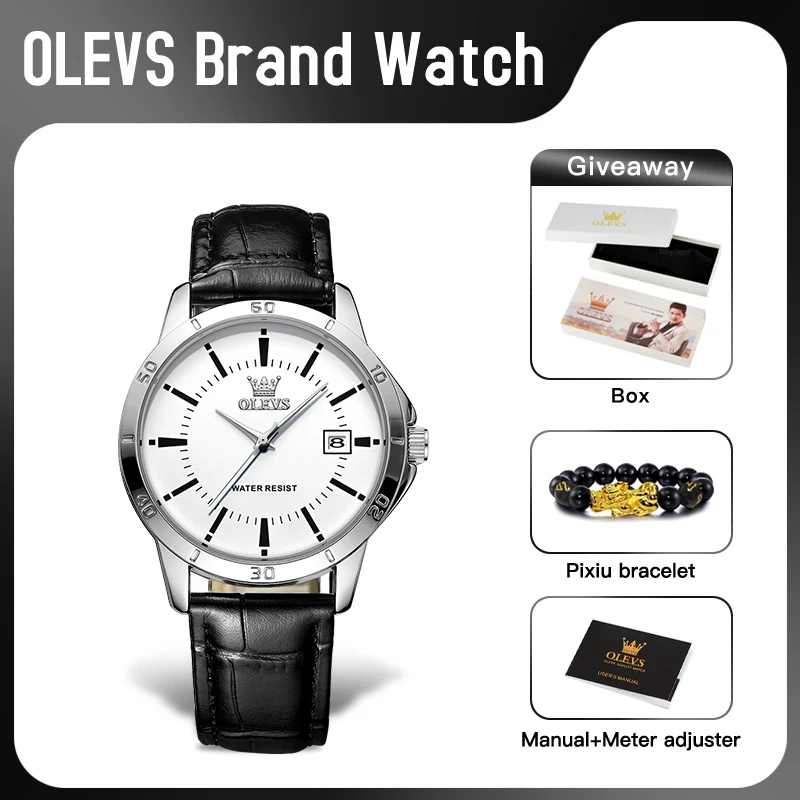 

OLEVS TY716 Mens Watch Original Fashion Quartz Watch For Men Waterproof Leather Strap Calendar Daily Automatic Date Mens Gifts