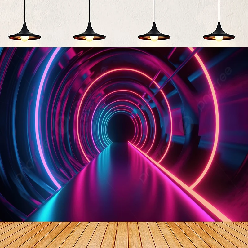 Let's Glow Neon Lights Party Photography Backdrop Stage Style Disco Background Poster 80's 90's Rave Photo Studio Props