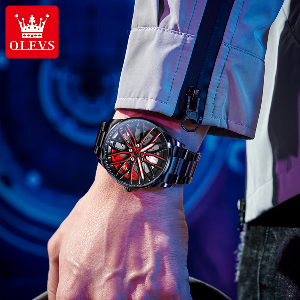 OLEVS 9937 reloj de marca de lujo para hombre, esfera con rueda giratoria, reloj de cuarzo clásico resistente al agua luminoso de acero inoxidable para hombre