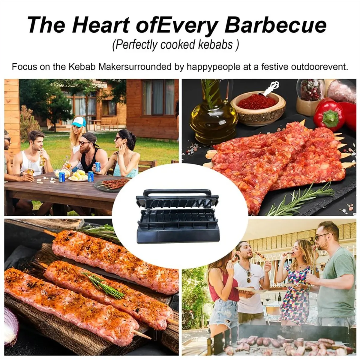 MALL Large Kebab Maker Press, Black Plastic Kabab, Manual Kabob Mould, Kabob Maker Barbecue Skewers