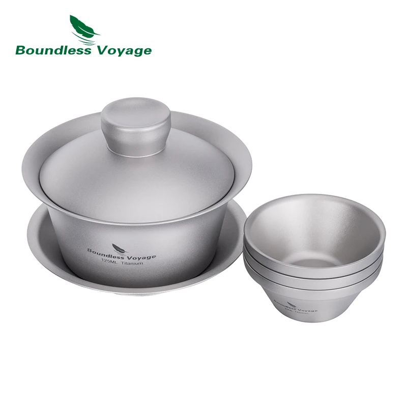 Boundless Voyage Titanium Gaiwan Kung Fu Tea Cup with Lid and Mini Cups Lightweight Tea bowl Portable Travel Tea Set Ti3142D