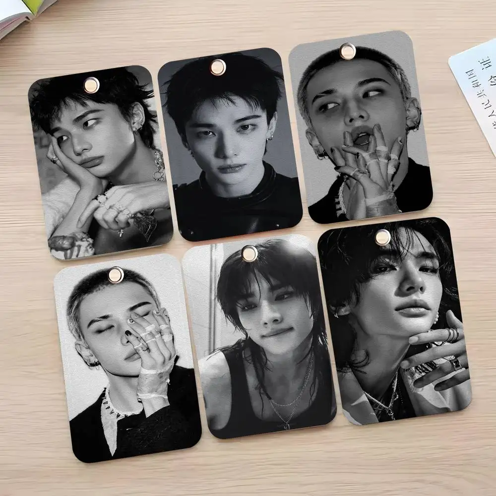 

1pc Kpop H-Y-UNJINS Card Case Keychain Access Card Bag Key Tag Ring Leather Card Holder Key Ring Access