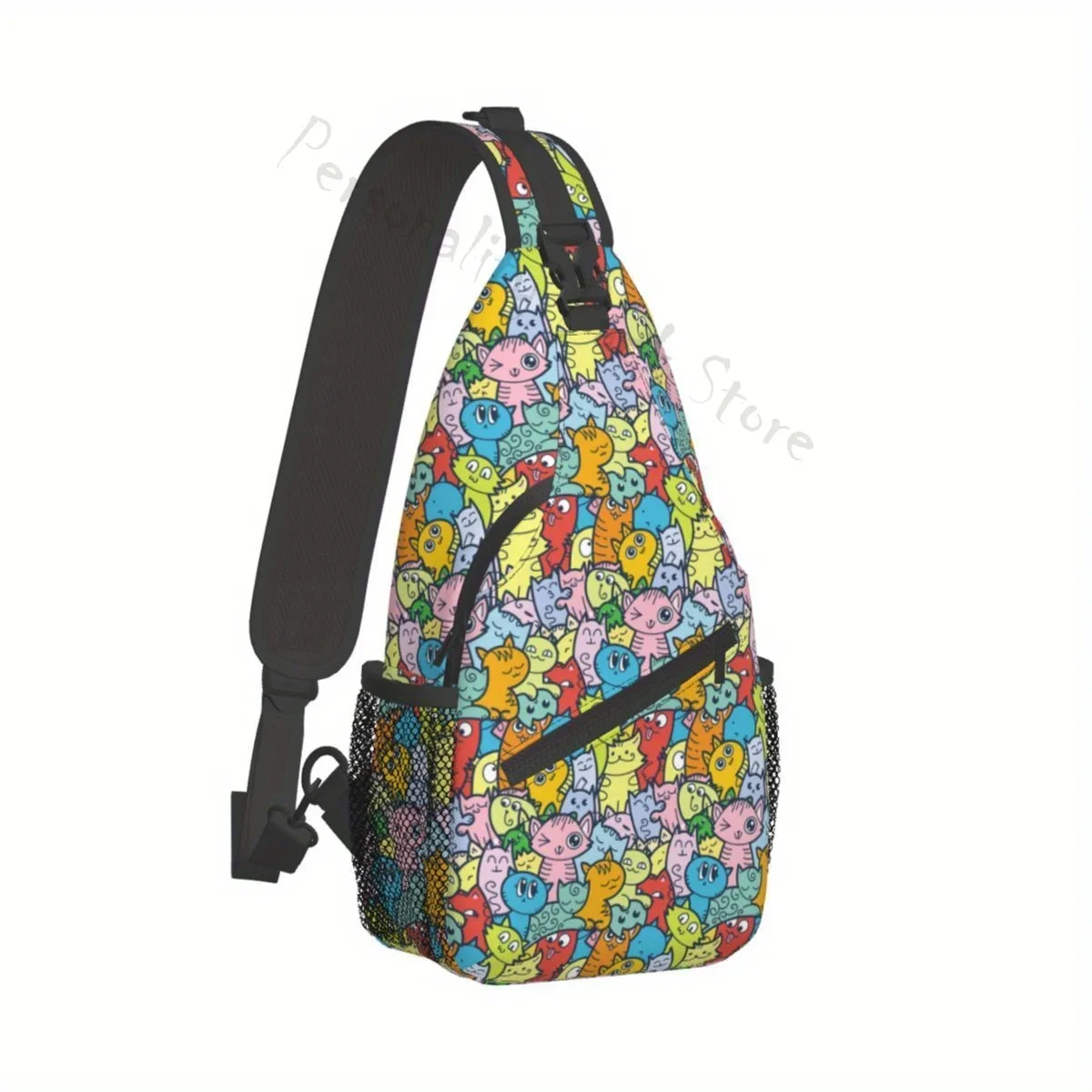 Mochila cruzada divertida de garabatos para gatos y gatitos, bolso de hombro antirrobo, bolso de pecho, mochila de día para deportes, bolsos de pecho