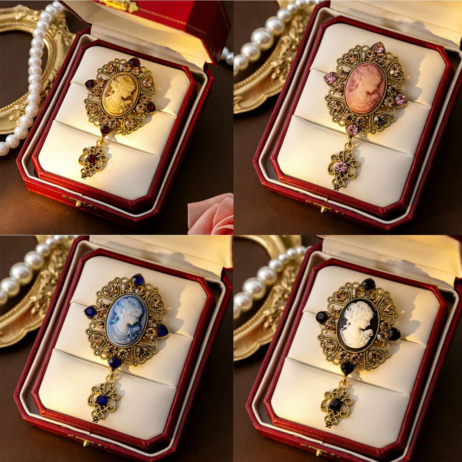 

Century Beauty Head Brooch Vintage Palace Style Hollow out Diamond Set High End Exquisite Relief Chest Flower Female