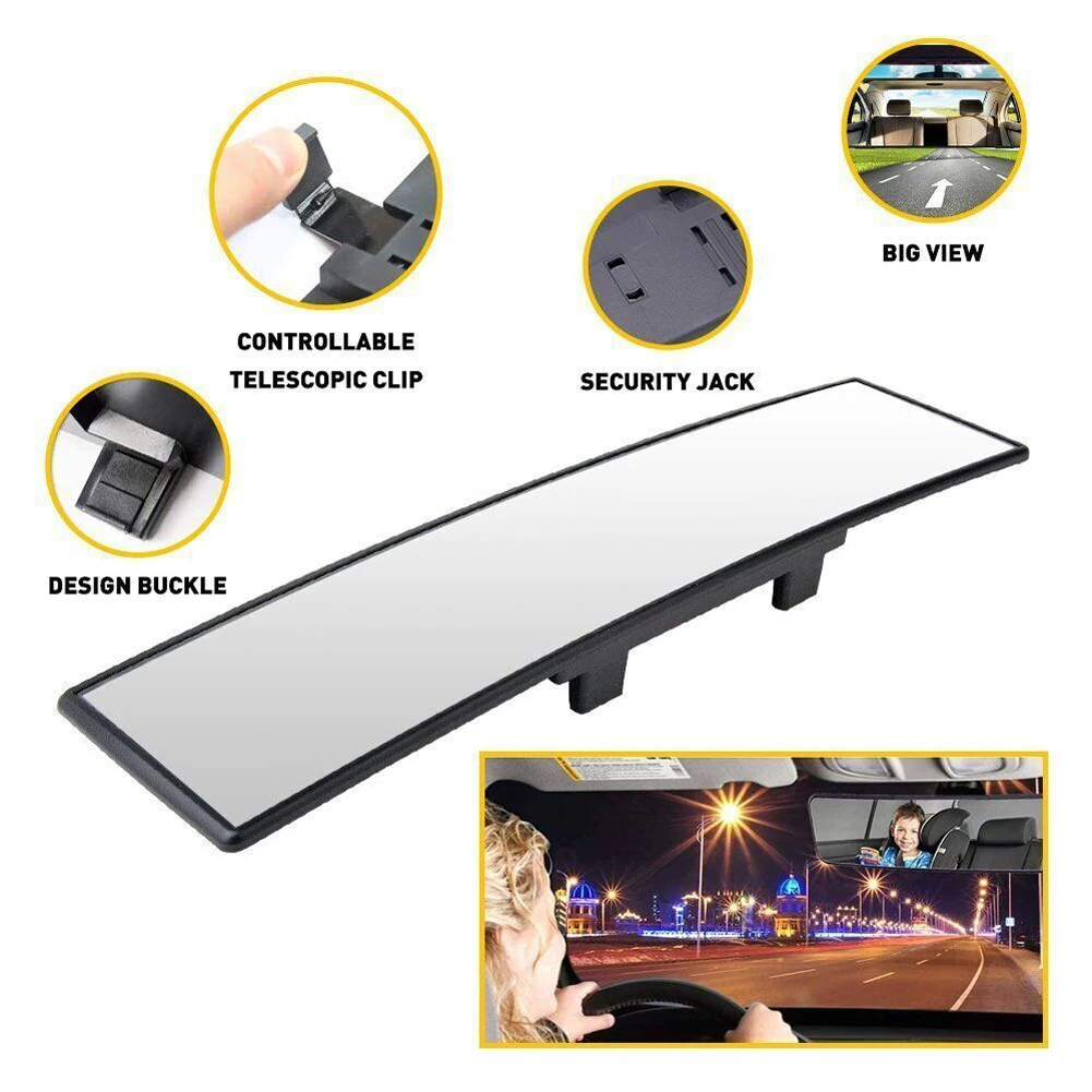 285mm Anti Glare Wide Convex Curve Panoramic Mirror Car Interior Rear Mirror Rubber Clip Interior Anti Glare Rearview Mirror