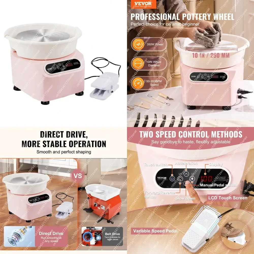 10-Inch Pottery Wheel Machine 350W Electric Direct Drive with Pedal LCD Touch Screen 10 Inch Pottery Forming Machine