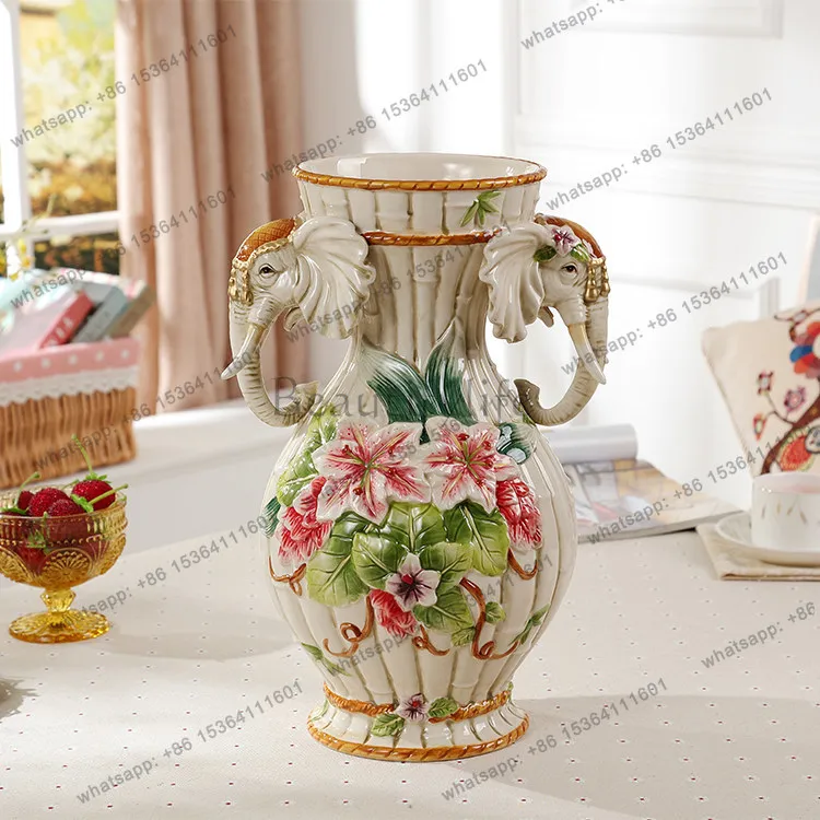 Creative pastoral ceramic vase ornament New Chinese living room TV cabinet flower arrangement ornament