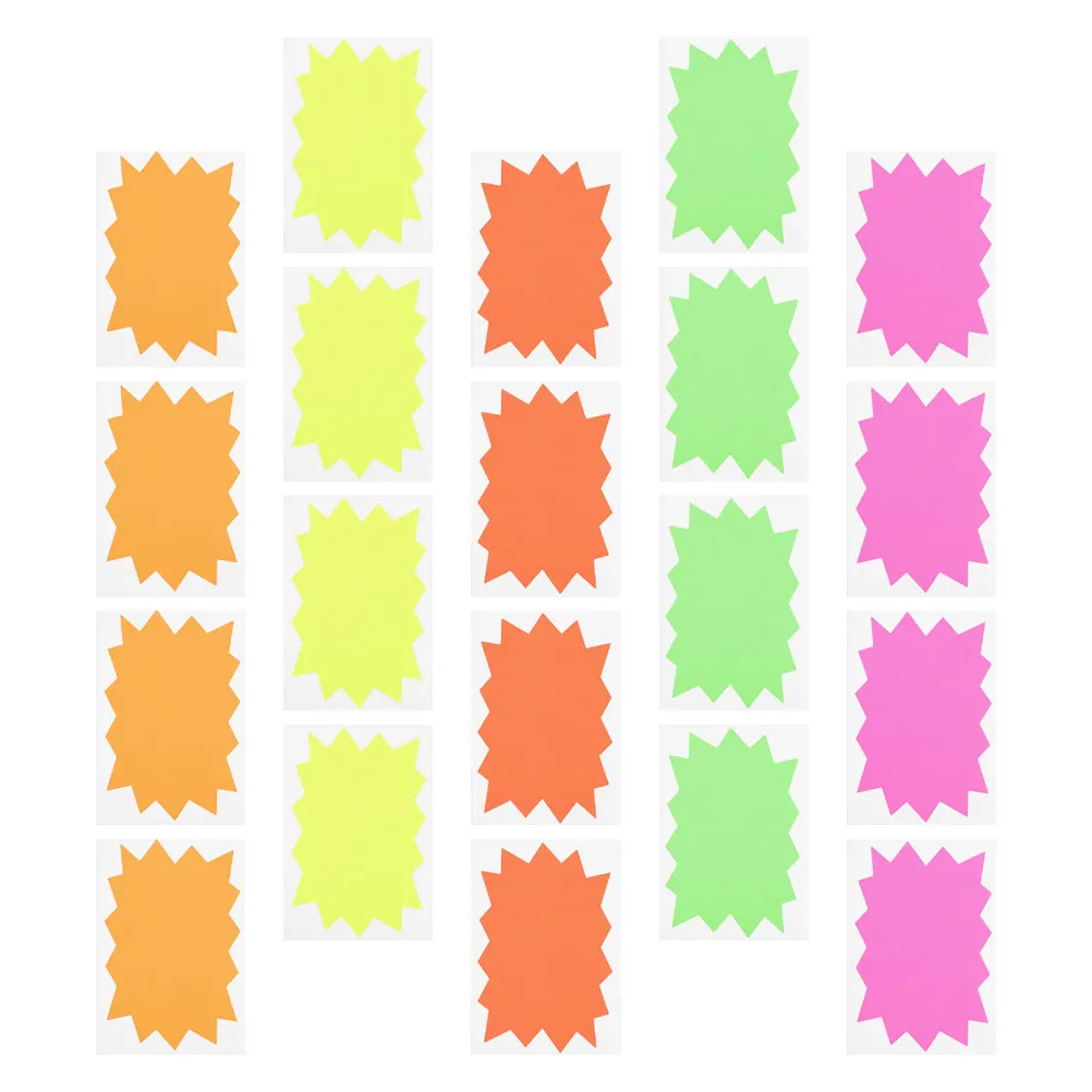 

100Pcs Fluorescent Self-Adhesive Price Tags Blank Burst Star Signs Retail Garage Sale Poster Board Decorations