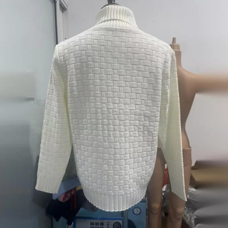 WVGA Autumn Winter New Men's Knitted Stand-up Collar Trendy Sweaters Niche Chic Casual Mesh Design Long Sleeved Warm Tops W27639