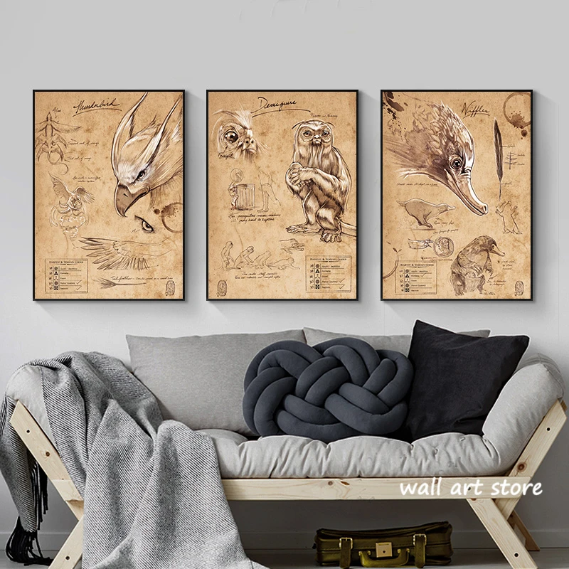 Vintage Monster Canvas Painting Hogwart Animal Thunderbird Poster HD Printing Modern Wall Art Picture Living Room Bedroom Decor