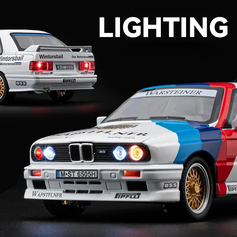 1:24 M3 E30 Supercar Alloy Car Model Sound and Light Pull Back Children's Toy Collectibles  gift