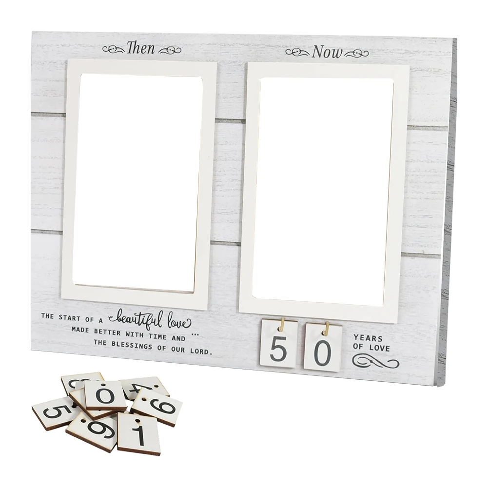 Wood Anniversary Photo Frame with Personalized For Then & Now Photo Display for Commemorating Significant Couple Anniversaries
