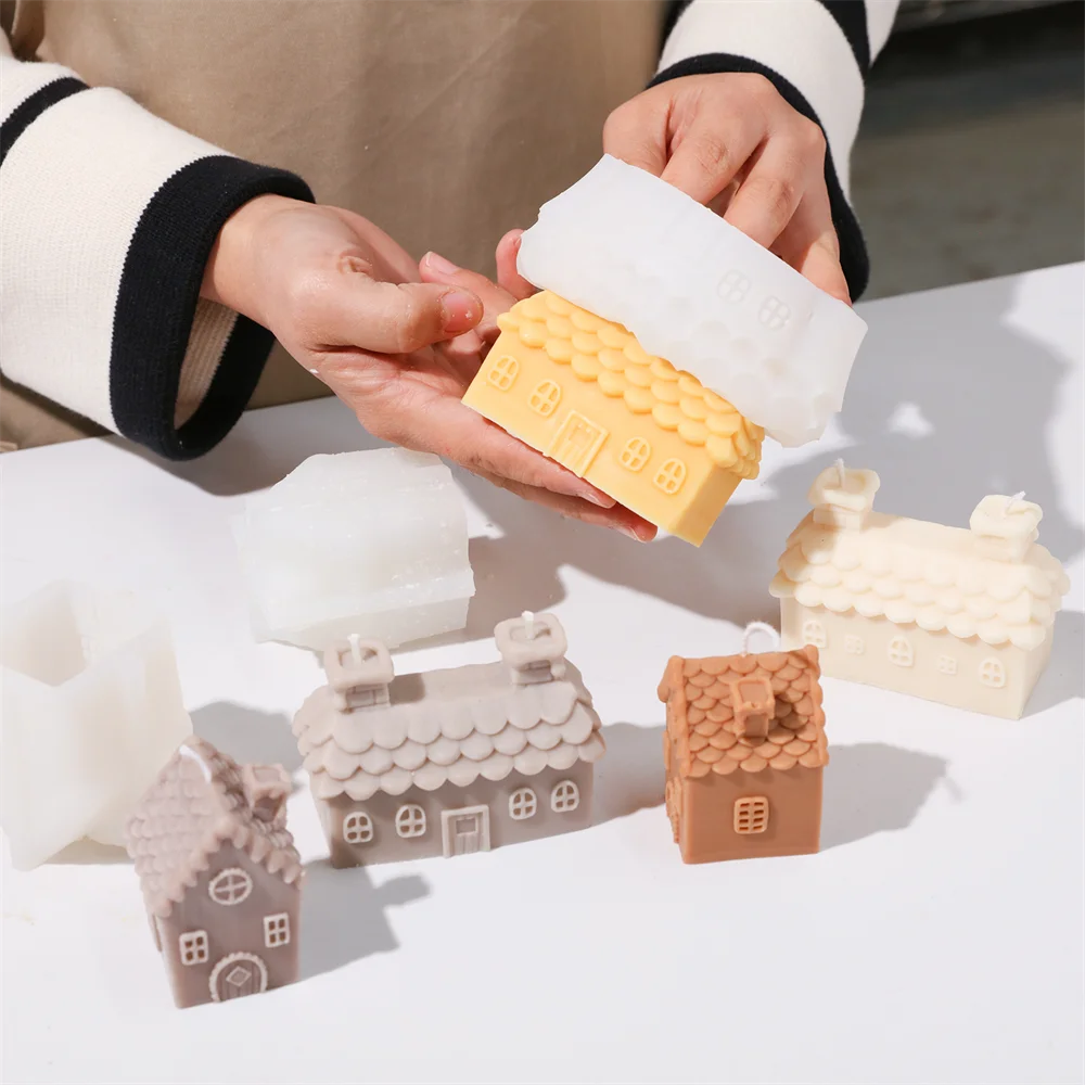 Boowan Nicole Cozy Miniature Dwelling House Candle Silicone Mold 3D Fairy Tale Building Aroma Candle Making Home Decor