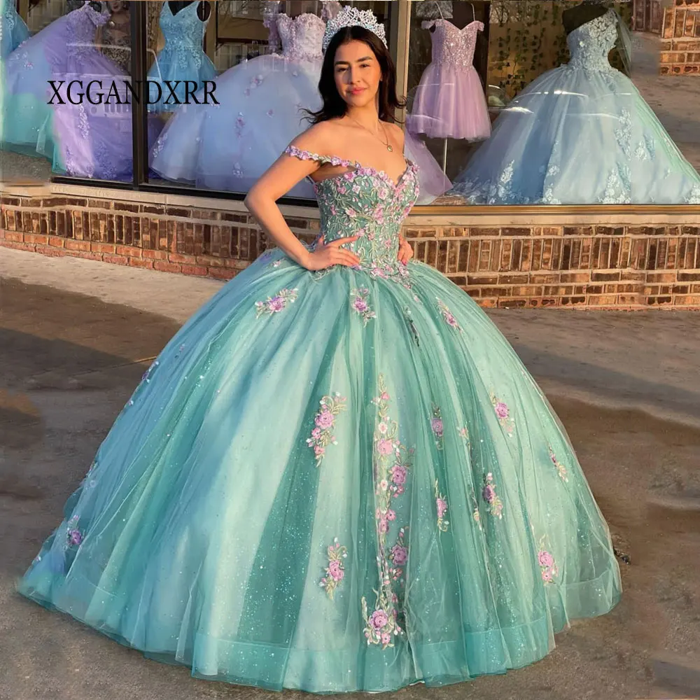 Light Green Ball Gown Quinceanera Dresses 2025 Vestidos De 15 Años Quinceañeras 3D Floral Applique Layers Sweet 16 Dress Party