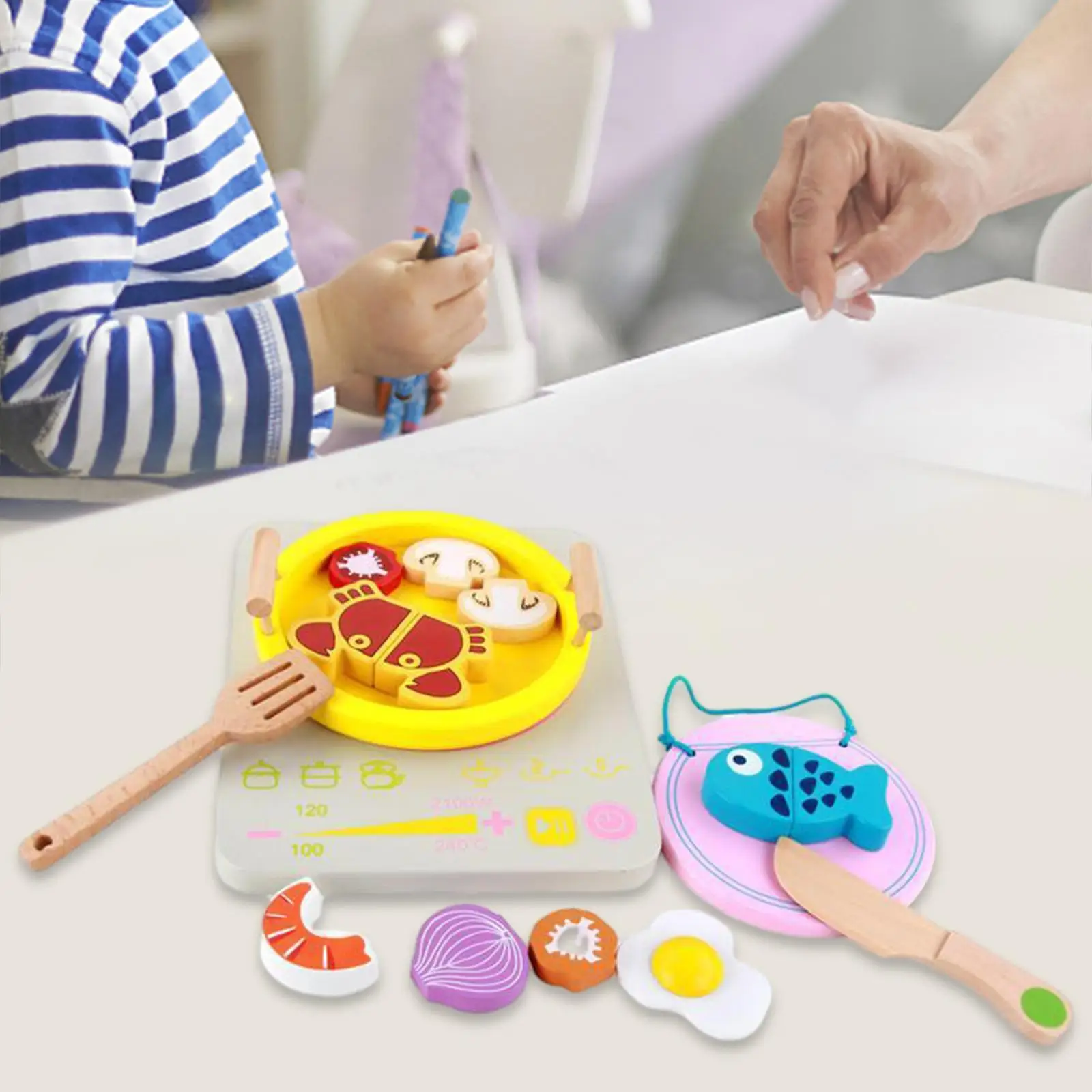 Ensemble d'accessoires de cuisine en bois pour enfants, jouet avec casseroles, ustensiles de cuisine pour tout-petits, cadeau d'anniversaire pour garçons et filles