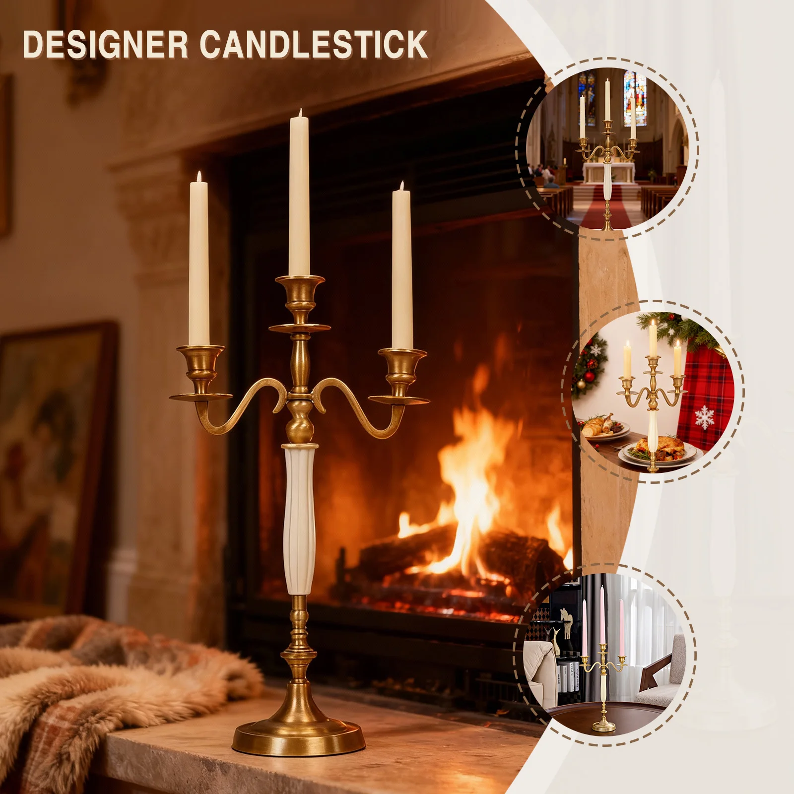 

3 Candle Metal Candelabra Candlestick for Wedding Dining Table Fireplace Xmas