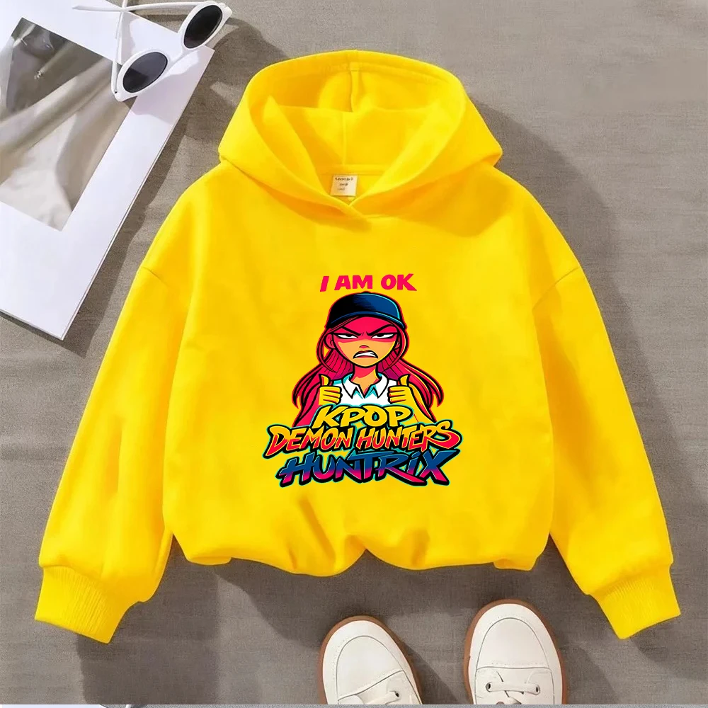 سترة بغطاء للرأس للأطفال من Kpop Demon Hunters Huntrix I Am OK، سترة للأطفال ذات طابع كرتوني رائع، بلوفر كاجوال للأطفال الصغار