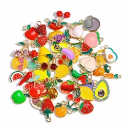 10Pcs/Set Lovely Enamel Cherry Watermelon Peach Strawberry Pineapple Fruit Pendant Charm for Women's Earrings DIY Jewelry Making