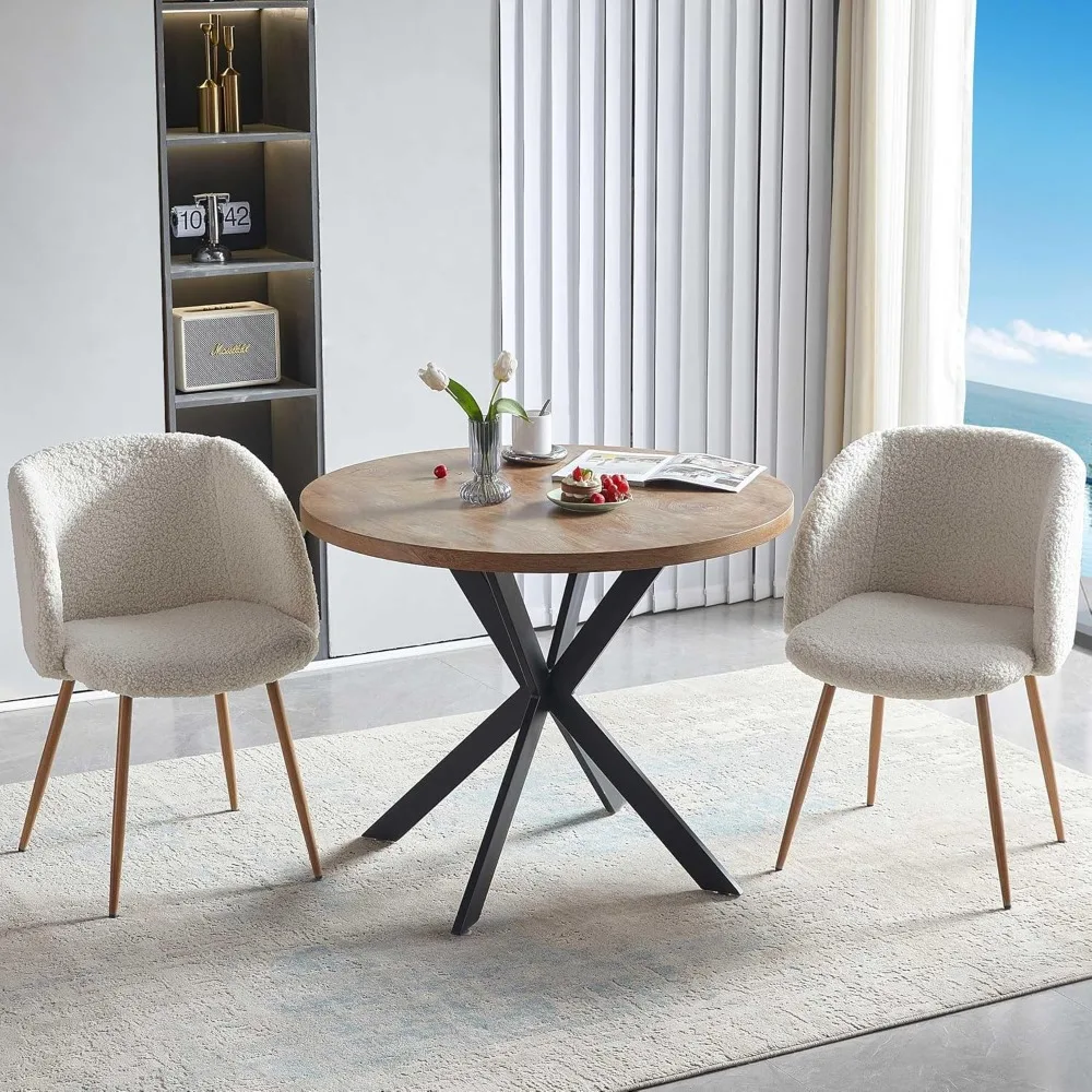 3 Pieces 37-Inch Round Dining Table and Upholstered Chairs for Two Person, MDF Table-top