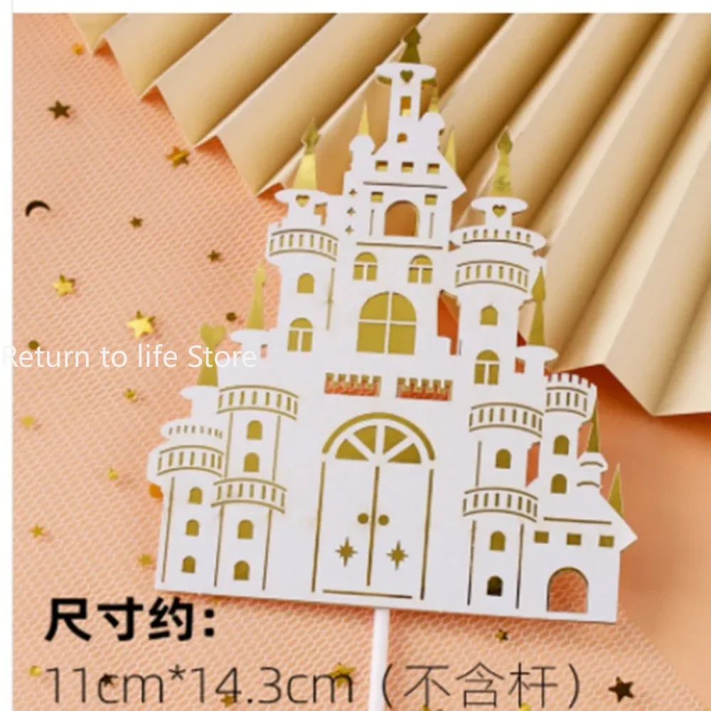 Multi-layer Stereoscopic Cartoon Fairy Tale Castle Cake Decoration Pink Blue Gold Cake Topper Happy Birthday Party Decor Kids