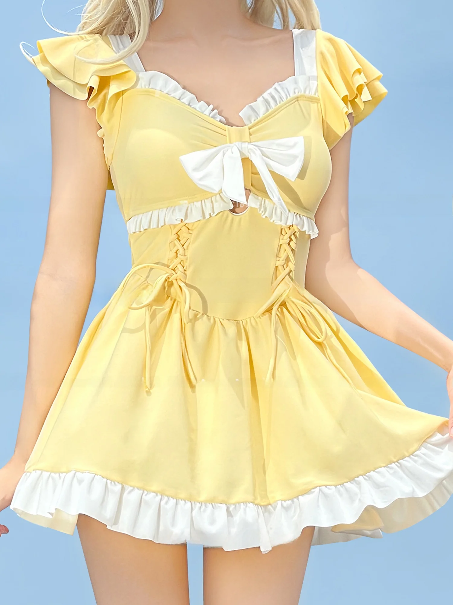 

Conservative Sle Cr Yellow Dr Swimsuit for Women Pure Desire Sweet Sle Cover up Fitn Swimming Costume