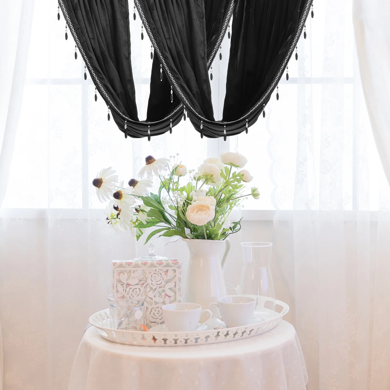 

Lint Material Curtains Tassel Design Simple Furnishings Gray Living Room Dining Room Kitchen Bedroom