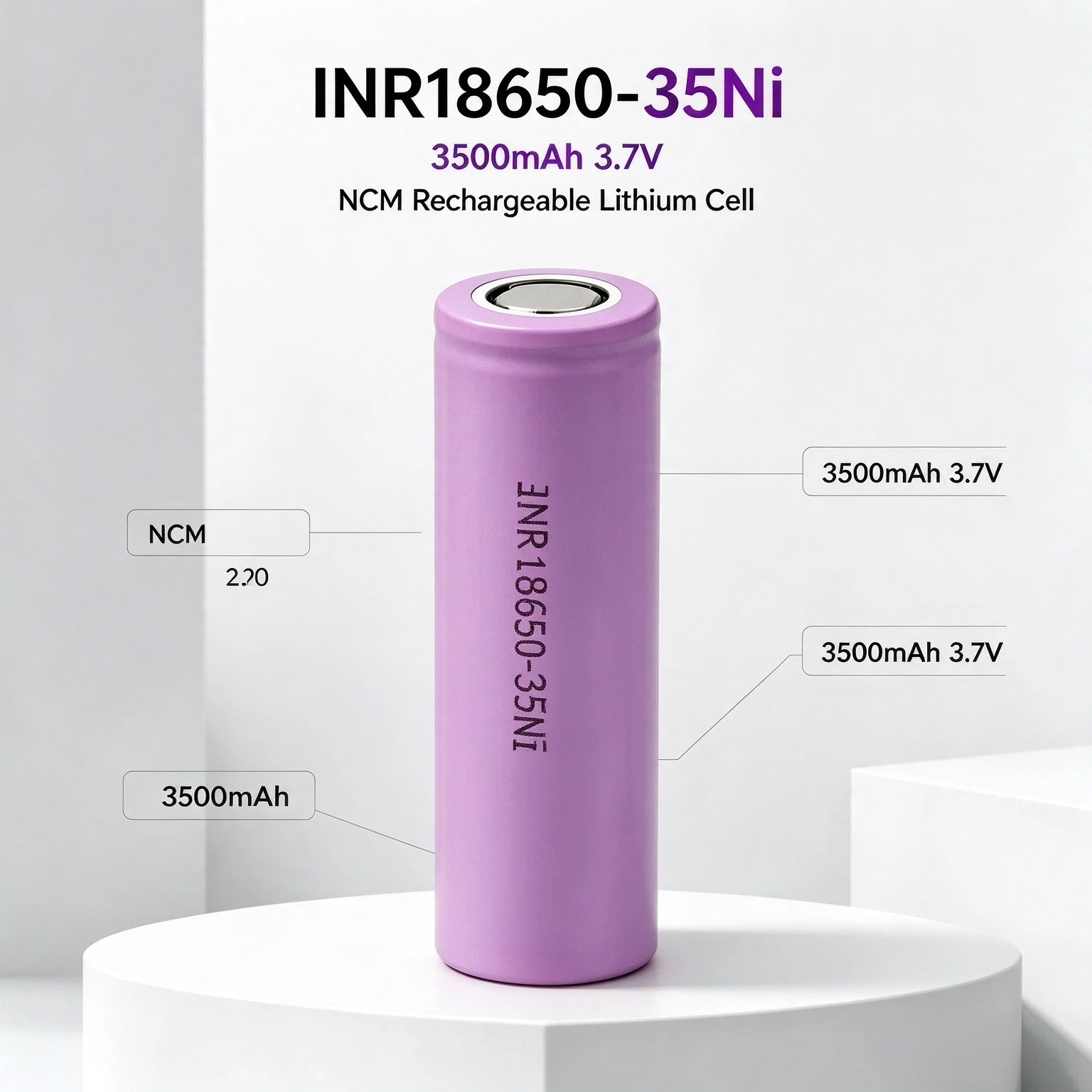 INR18650-35Ni 18650 3500mAh 3.7V NCM Rechargeable Lithium Cylindrical Cell, High Drain for Garden & Power Tool DIY Battery Pack