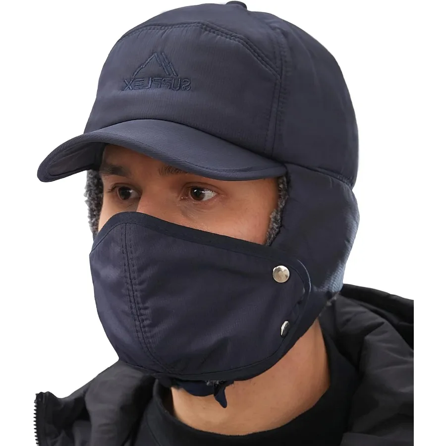 

Men Winter Trapper Hat with Ear Flap Thermal Fur Warm Hat Insulated Baseball Cap with Face Cover