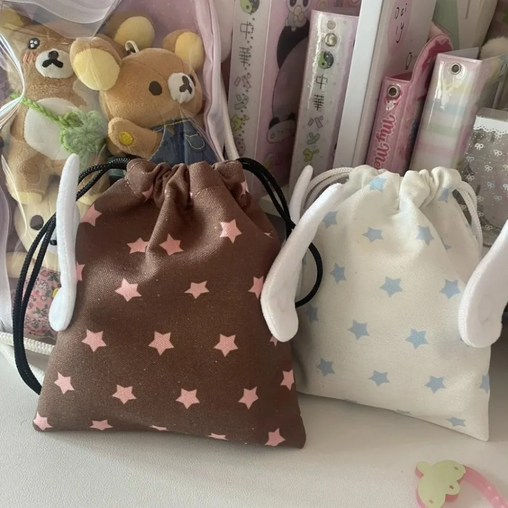 

Multipurpose Portable Bundle Pocket Canvas Star Pattern Cosmetics Bag Dustproof Rope Drawstring Design Stationery Storage Bag
