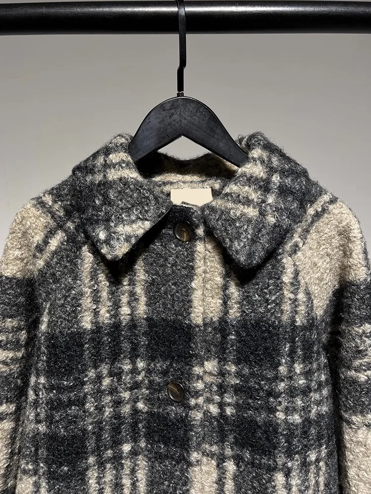 Retro Fashion Long Plaid Woolen Coat Women's Casual Style Outerwear Spring Autumn Winter Seasonal  Collar Button Closure