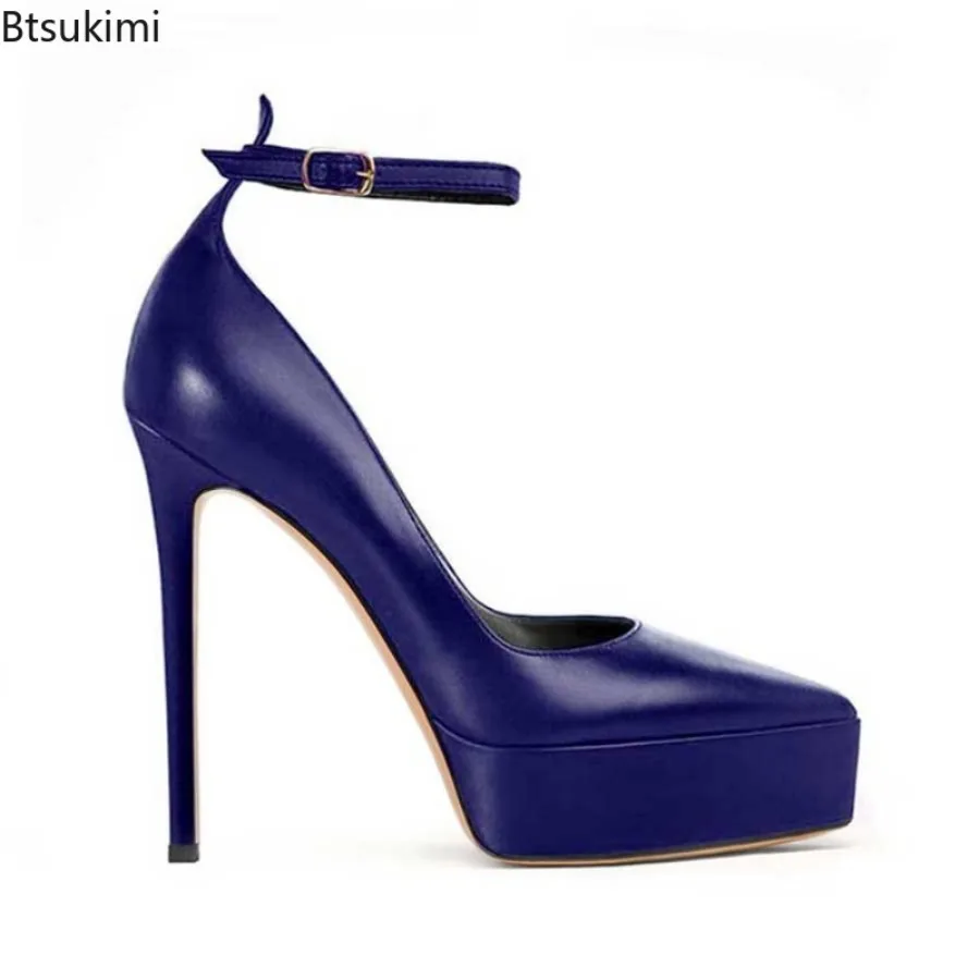 Fashionable high-quality women's ankle strap thick soled high heels pointed slender follow-up shoes elegant evening party shoes
