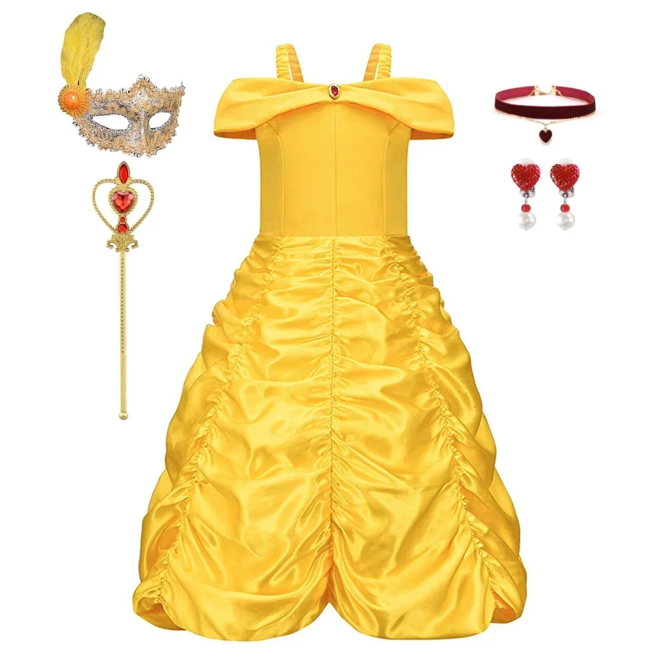 Mädchen Belle Kleid Kinder Ballkleid Prinzessin Kostüm für Schönheit und das Biest Kinder Weihnachten Geburtstag Karneval Party Cosplay