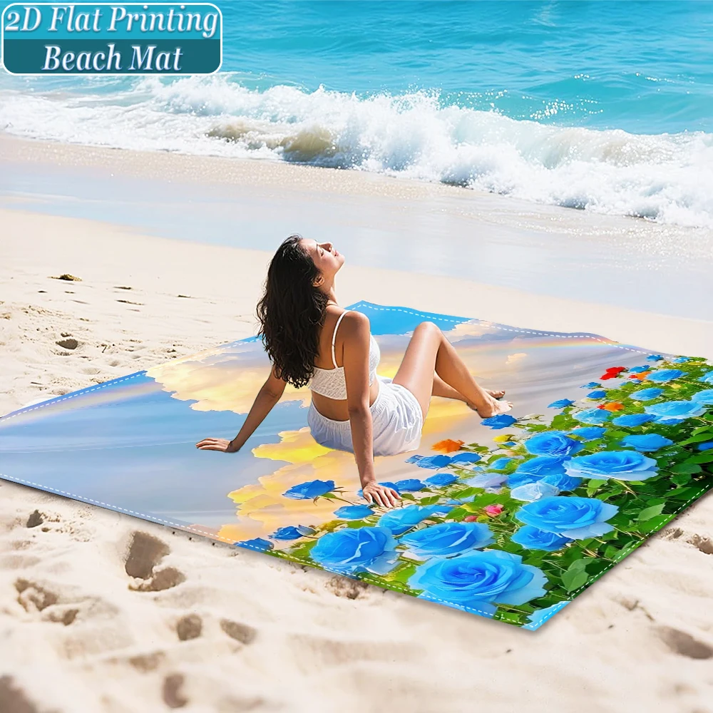 1-Piece Set, Summer Outdoor Beach Mat, Includes 4 Ground Stakes, Unique Printed Design, Fade-Resistant, Lightweight, Quick-Drying, Easy to Carry, Windproof and Sandproof, Fashionable and Trendy Outdoor Activity Decoration, Suitable for Beach, Camping, Picnics, Parties