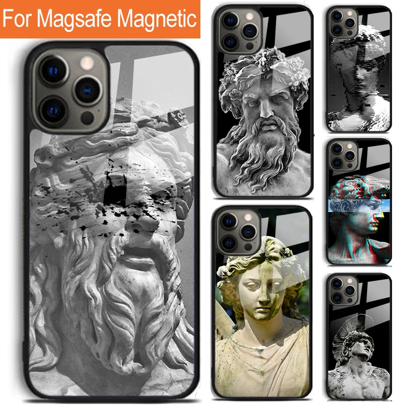 Greek God Statue Face Phone Case For iPhone 16 15 14 13 12 11 Pro Max Plus Magsafe Magnetic Wireless Charging Cover