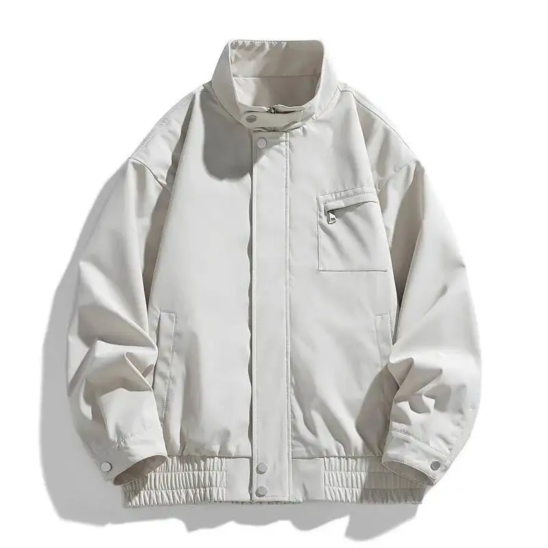 Autumn Winter Men's Stand Collar Jacket Loose Casual Solid Color Design Jacket Coat Trendy Waterproof Outerwear