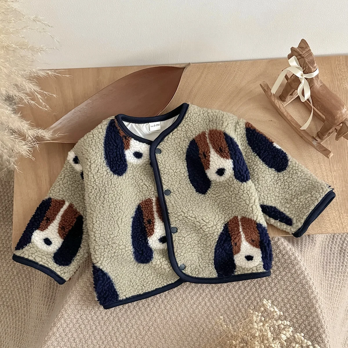 Baby Sherpa Fleece Coat Autumn Winter Cute Dog Print Cardigan Warm Outerwear Toddler Boy Girl Clothes