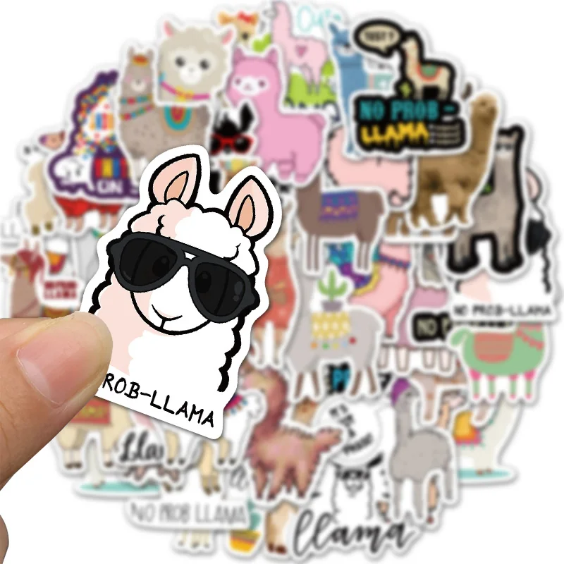 50PCS Cute Cartoon Llama Alpaca Cute Kawaii Camel Sheep Animal Stickers for Kids Skateboard Case Bike Waterproof Stickers