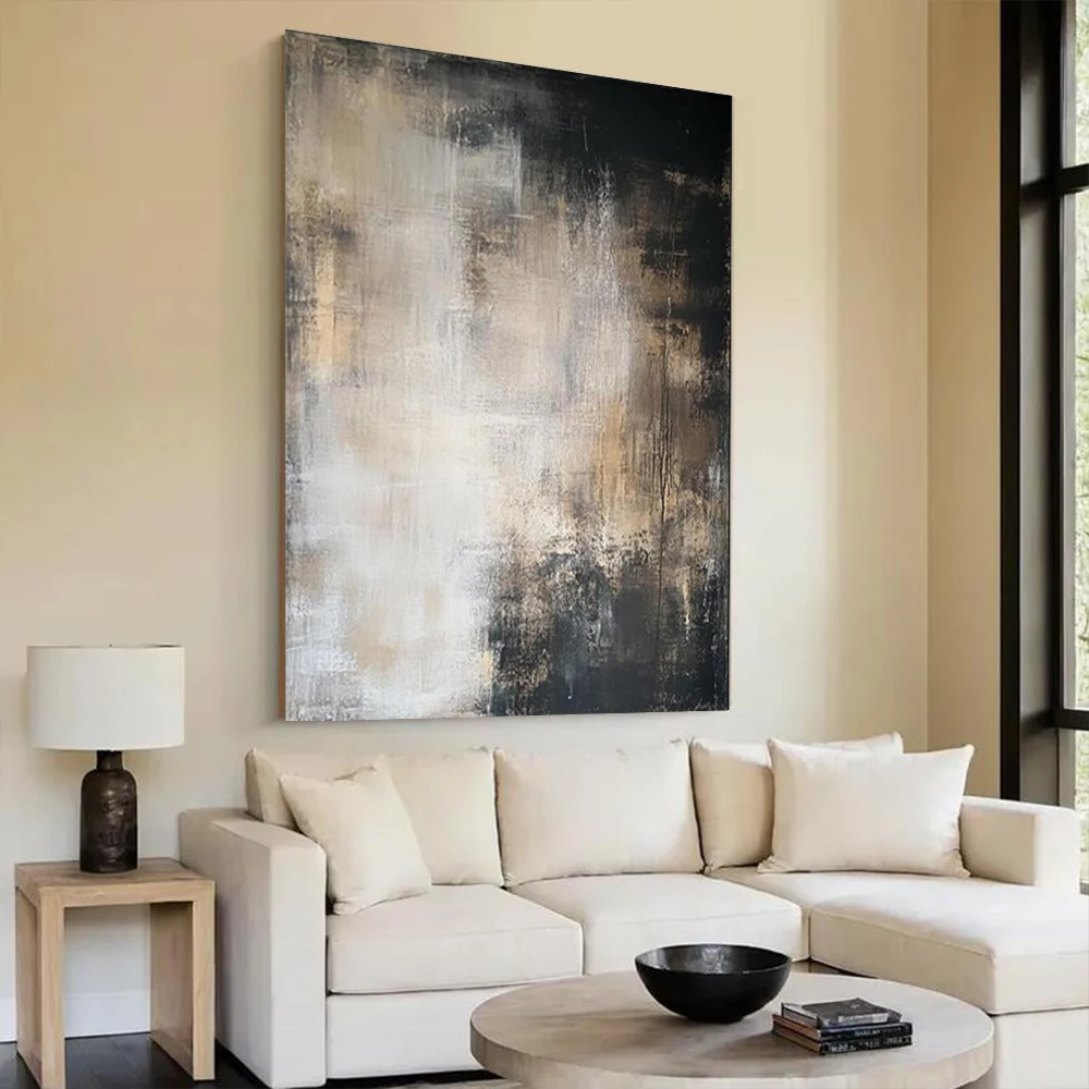 Abstract Oil Painting Hand-Painted Black Gray Rendering Canvas Mural Wall Art Picture Decor for Home Living Room Ins Inspired