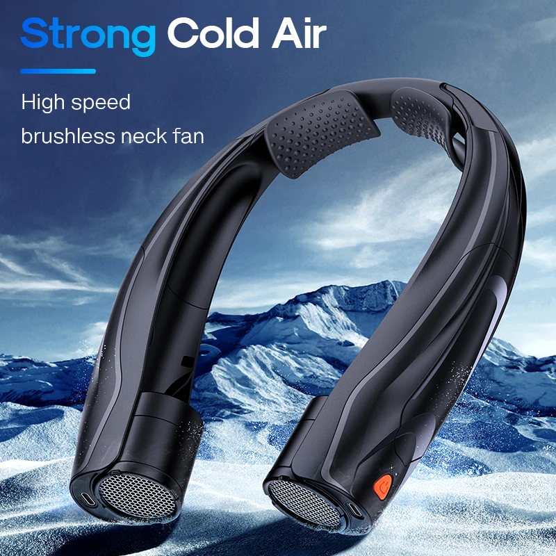 Aaoyun New Arrivals Bladeless Wearable Rechargeable Neck Fan 6000mah Portable Outdoor Foldable Hanging Neck Cooling Fan