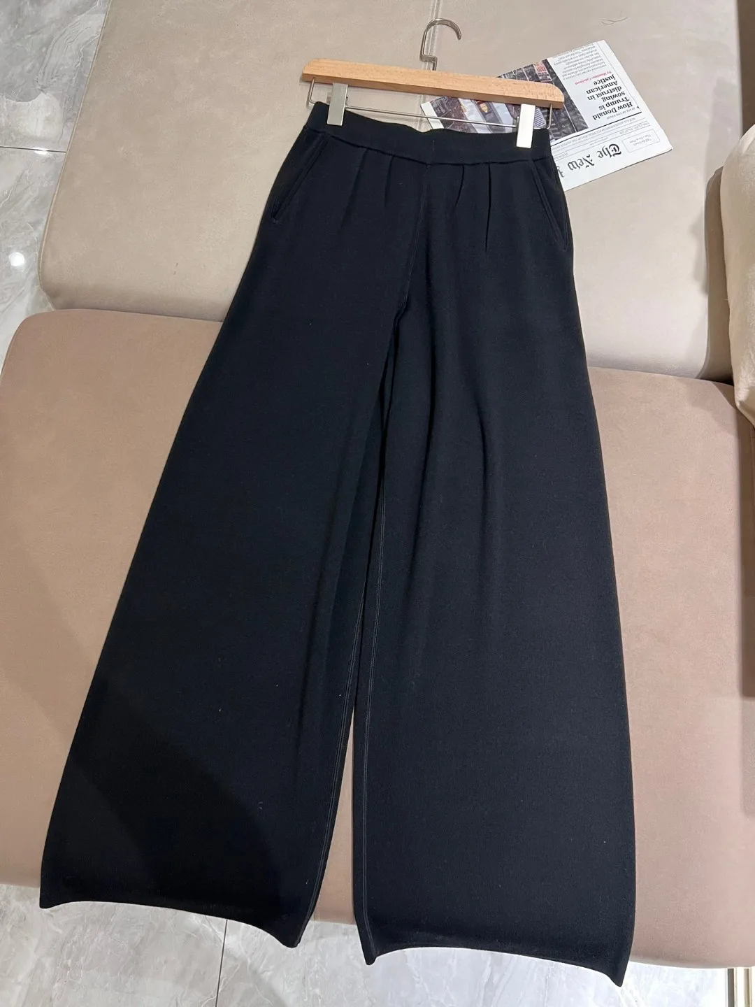 Early spring new 100% merino wool knitted wide leg pants