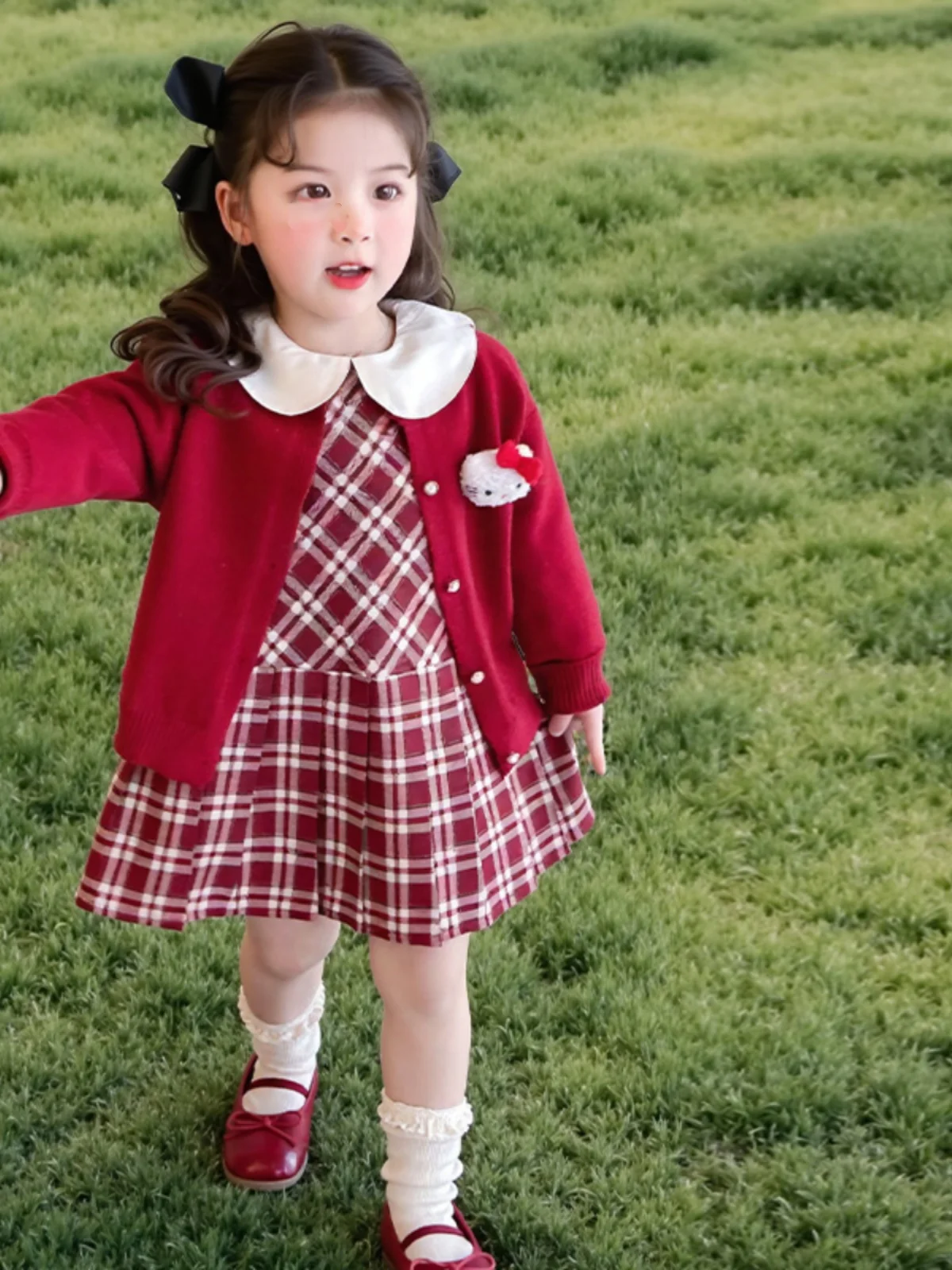 

Sweet Girl's Knitted Dr Spring Autumn Plaid Princ Vest Skirt Faionable New Arrival 2025 Cotton Student orm Set