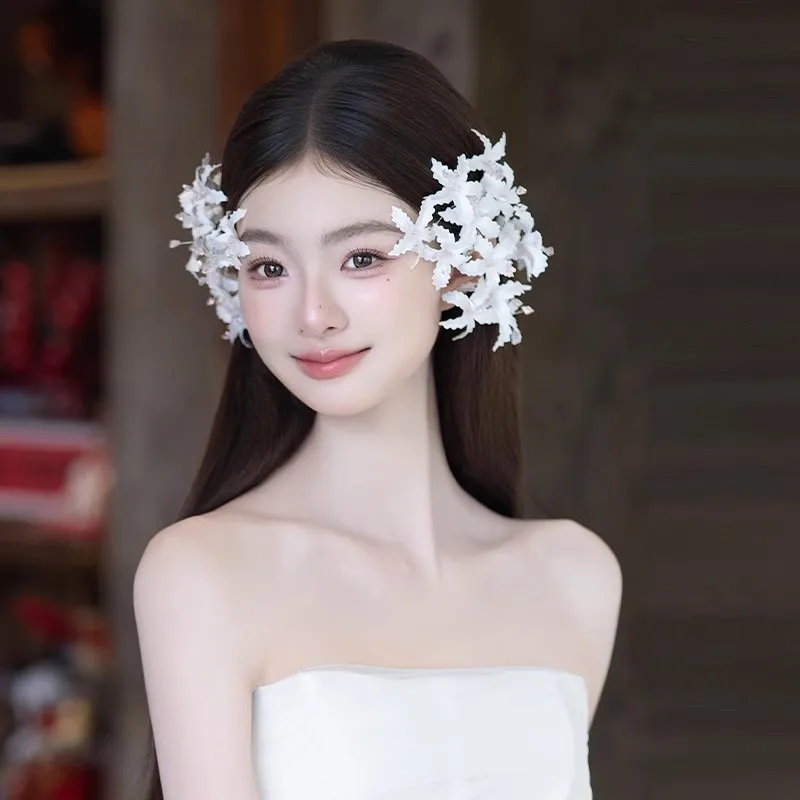 

Корейский стиль, свадебная голова, цветок, супер сказочный лес, сладкая белая пряжа, заколка для волос, высококачественный шиньон для свадебного подарка